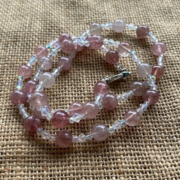 Strawberry quartz necklace & Crystal spacers gorgeous amazing one-of-a-jind - Picture 10 of 11